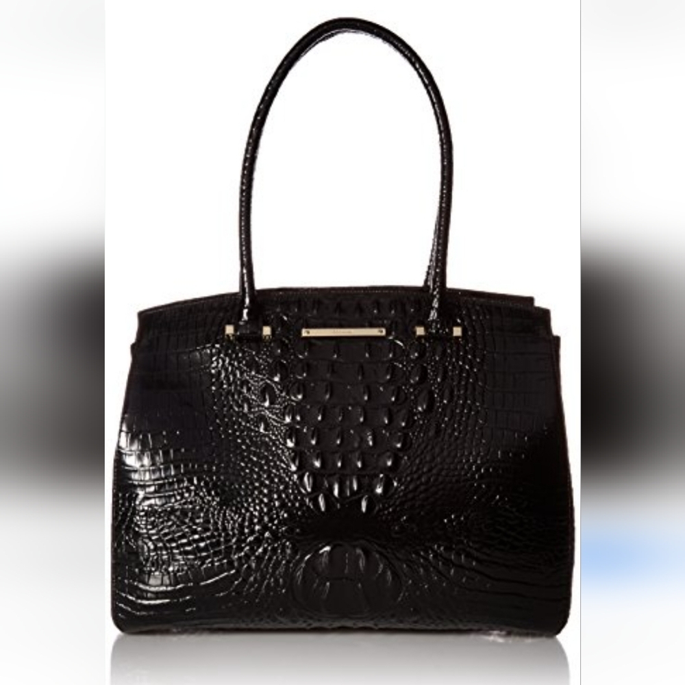 Brahmin Alice Carryall. Elegant Black Crocodile-Embossed Women's Bag
